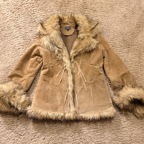 XOXO Genuine Leather Swede Faux Fur Coat Women's M - Picture 14 of 14